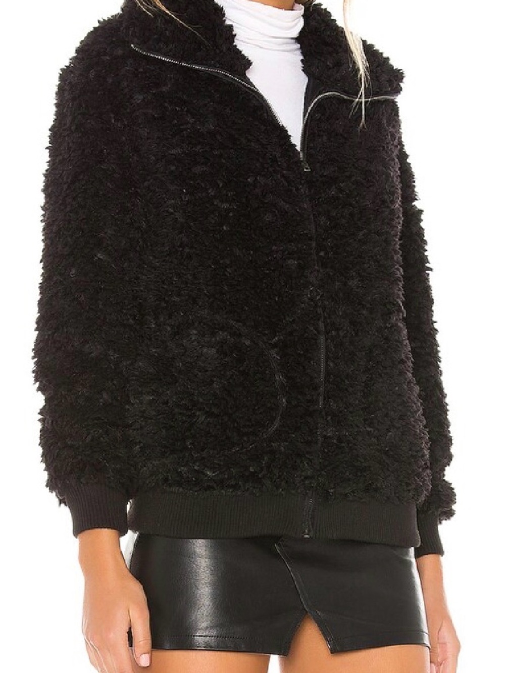BB Dakota by Steve Madden Black Faux-Sherpa Zip Bomber Jacket